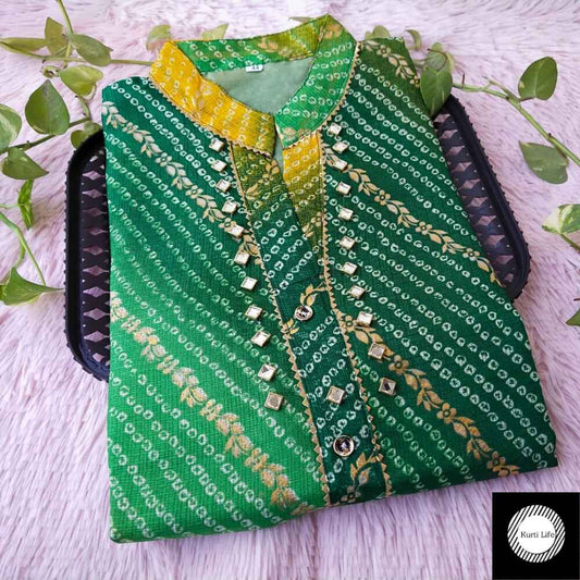 02 Green yellow Grand Lehriya Kurti